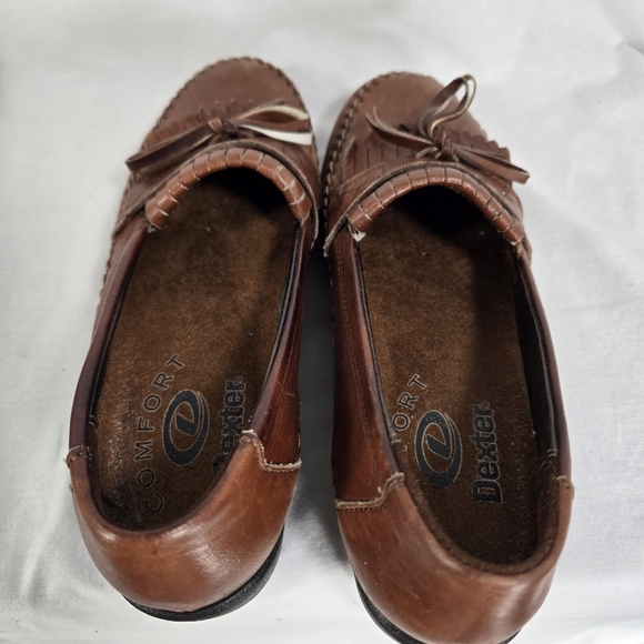 Dexter Loafer Brown Leather Shoe with Tassel Raised Wedge Heel Women's 7.5 N - Picture 7 of 10